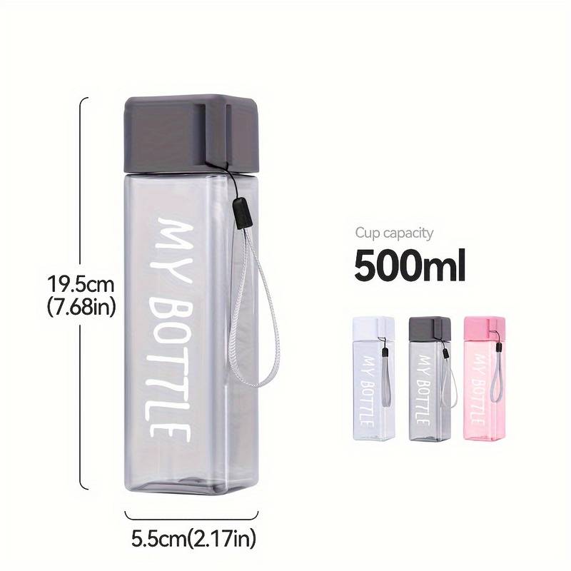 Simple Square Water Bottle, 500ml Plastic Water Cup, Transparent My Bottle With Hanging Rope, Large Mouth Water Cup With Lifting Rope And Lid Simple Square Water Bottle, 500ml Plastic Water Cup, Transparent My Bottle With Hanging Rope, Large Mouth Water Cup With Lifting Rope And Lid
